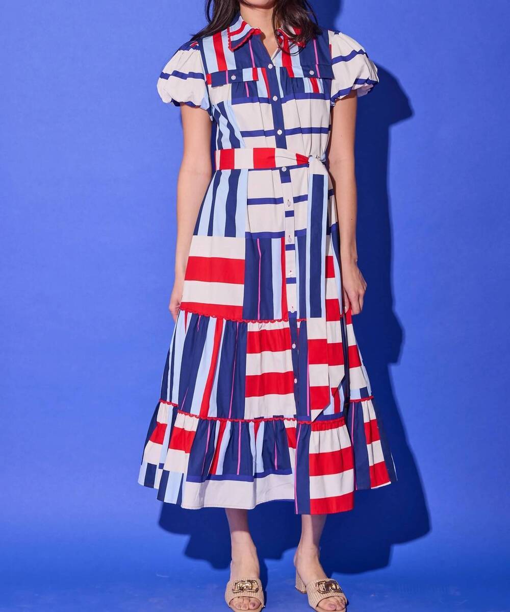 NEW ALDEN ADAIR luna midi dress in maritime stripe